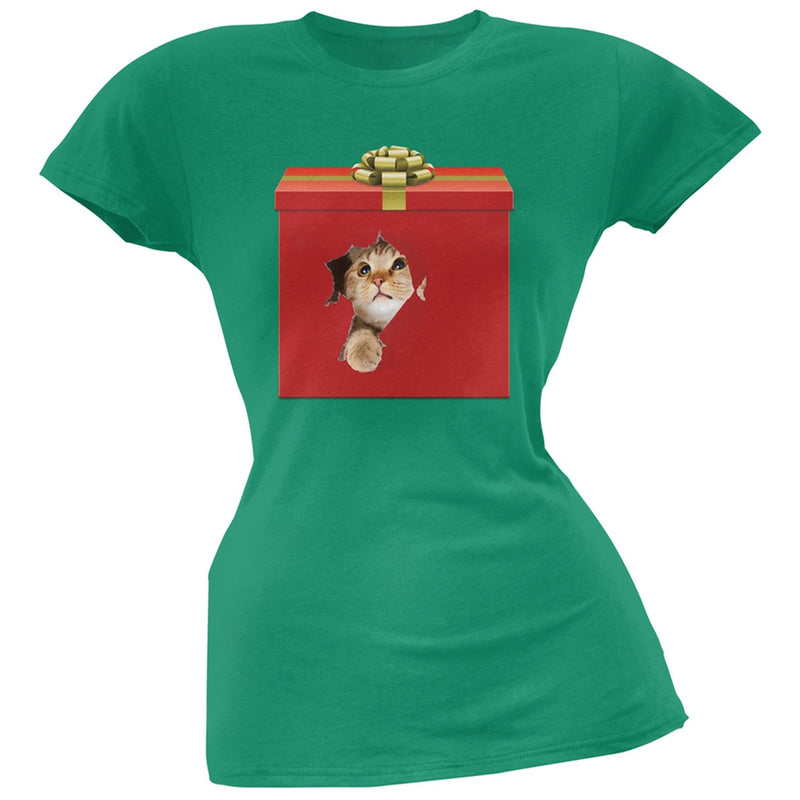Christmas Present Cat Black Soft Juniors T-Shirt Juniors T-Shirts Old Glory