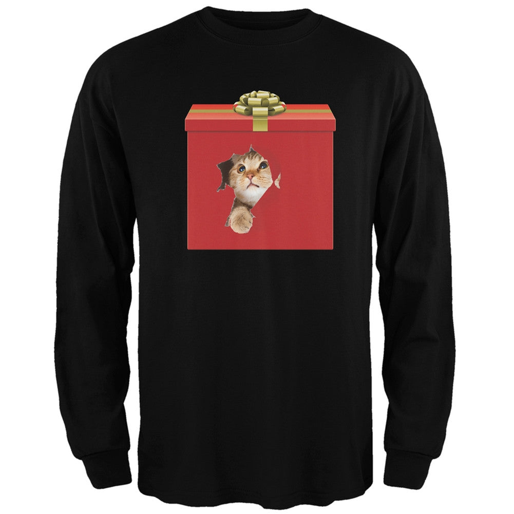 Christmas Present Cat Black Adult Long Sleeve T-Shirt Men's Long Sleeves Old Glory