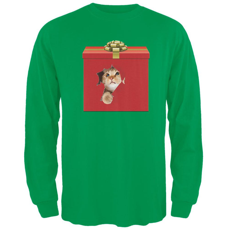 Christmas Present Cat Black Adult Long Sleeve T-Shirt Men's Long Sleeves Old Glory