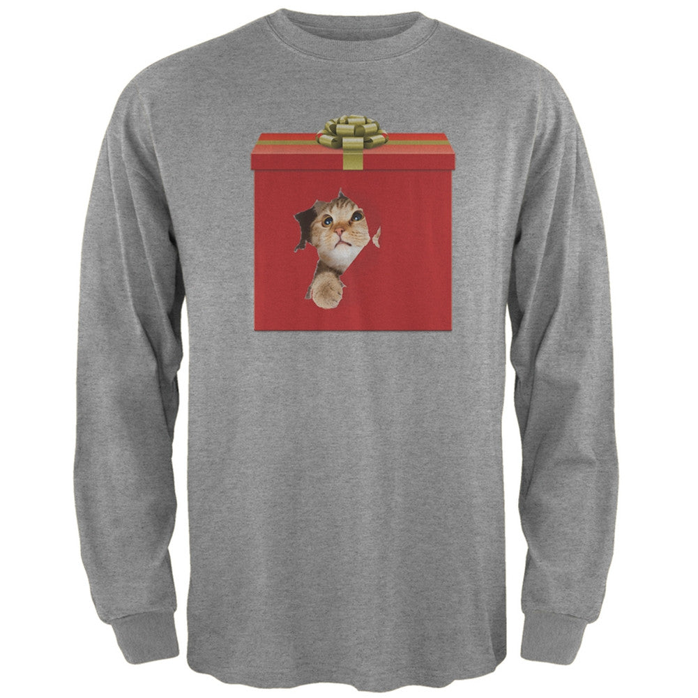 Christmas Present Cat Black Adult Long Sleeve T-Shirt Men's Long Sleeves Old Glory