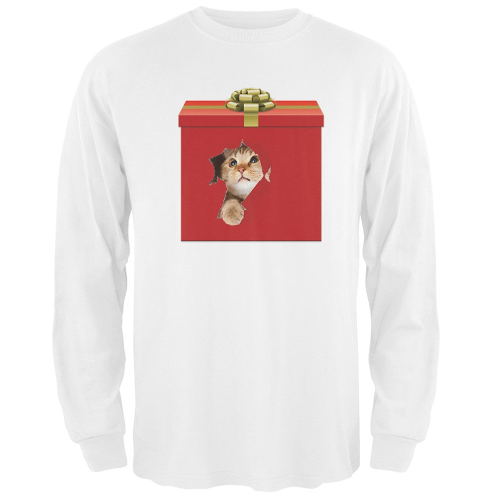 Christmas Present Cat Black Adult Long Sleeve T-Shirt Men's Long Sleeves Old Glory