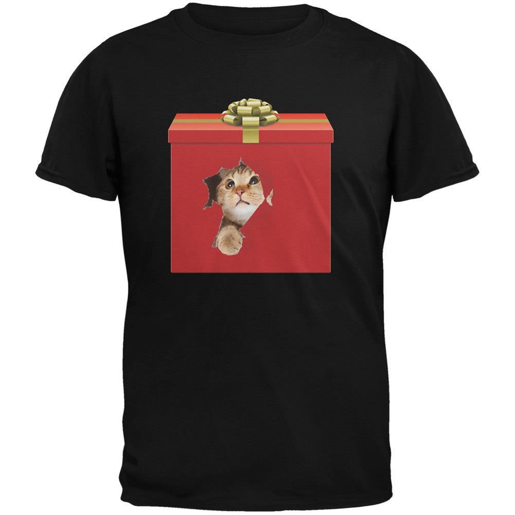 Christmas Present Cat Black Youth T-Shirt Youth T-Shirts Old Glory