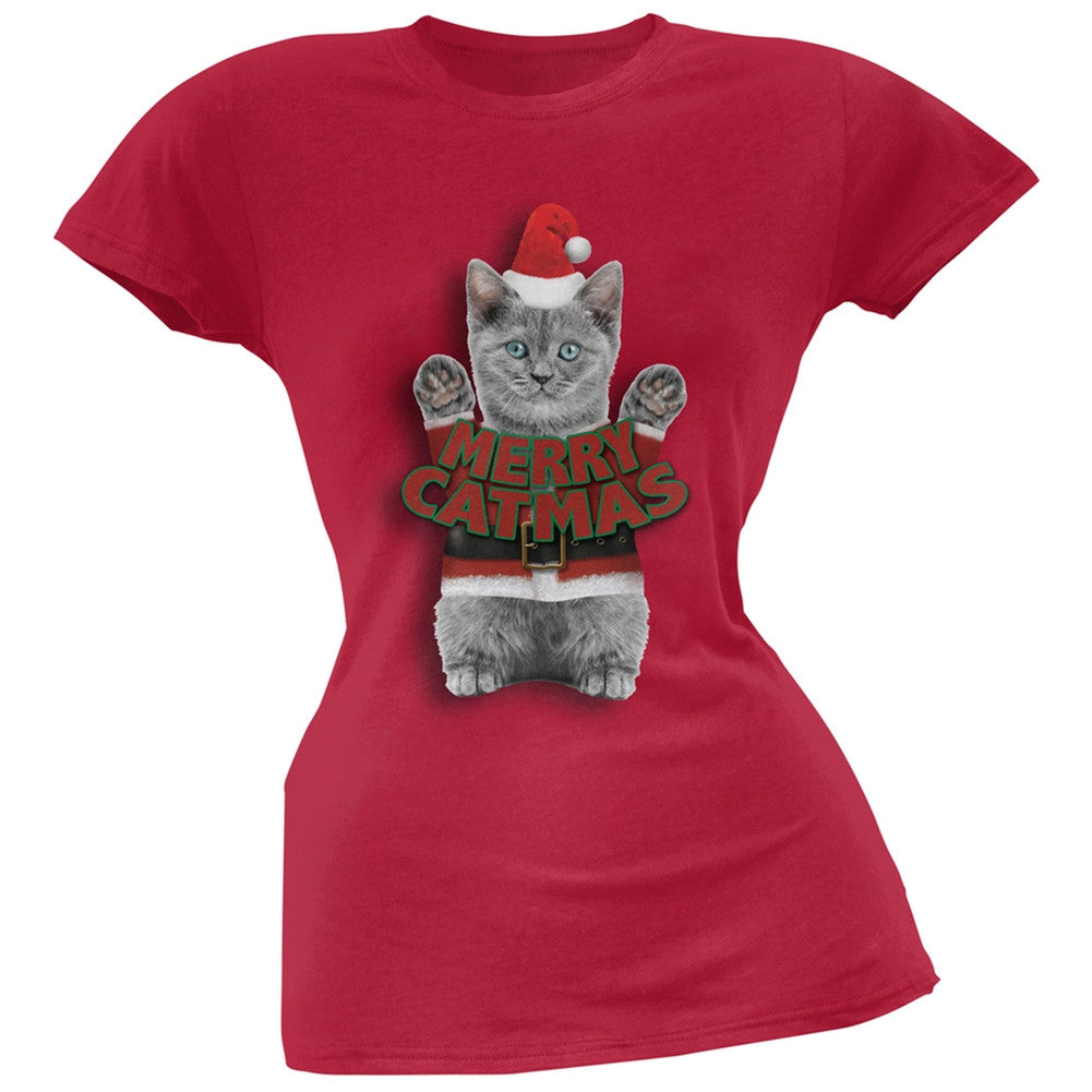 Merry Catmas Santa Christmas Cat Black Soft Juniors T-Shirt Juniors T-Shirts Old Glory