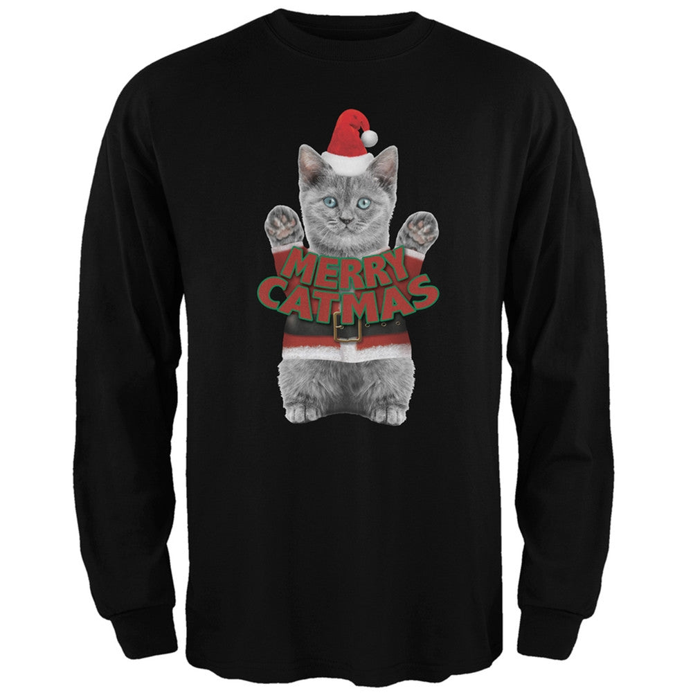 Merry Catmas Santa Christmas Cat Black Adult Long Sleeve T-Shirt Men's Long Sleeves Old Glory