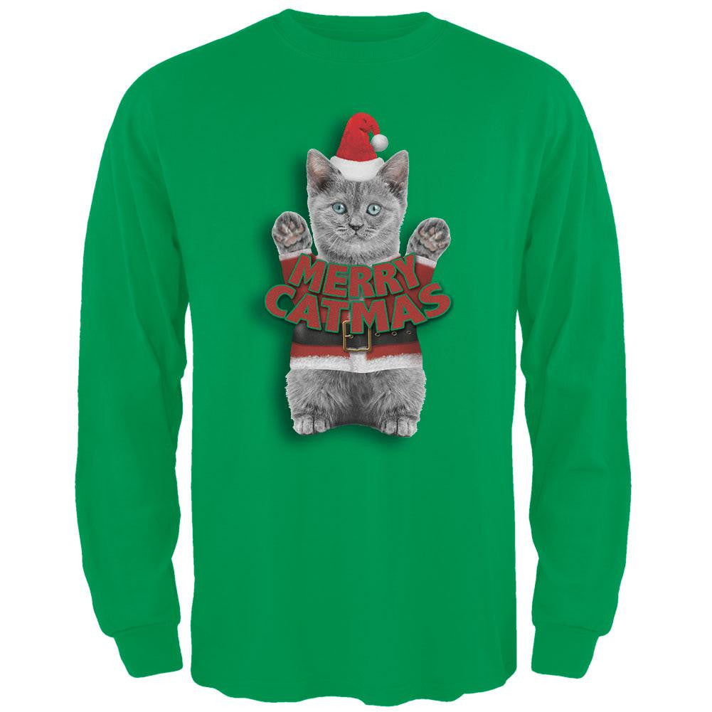 Merry Catmas Santa Christmas Cat Black Adult Long Sleeve T-Shirt Men's Long Sleeves Old Glory