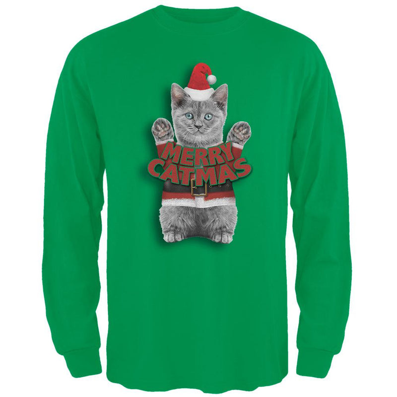 Merry Catmas Santa Christmas Cat Black Adult Long Sleeve T-Shirt Men's Long Sleeves Old Glory