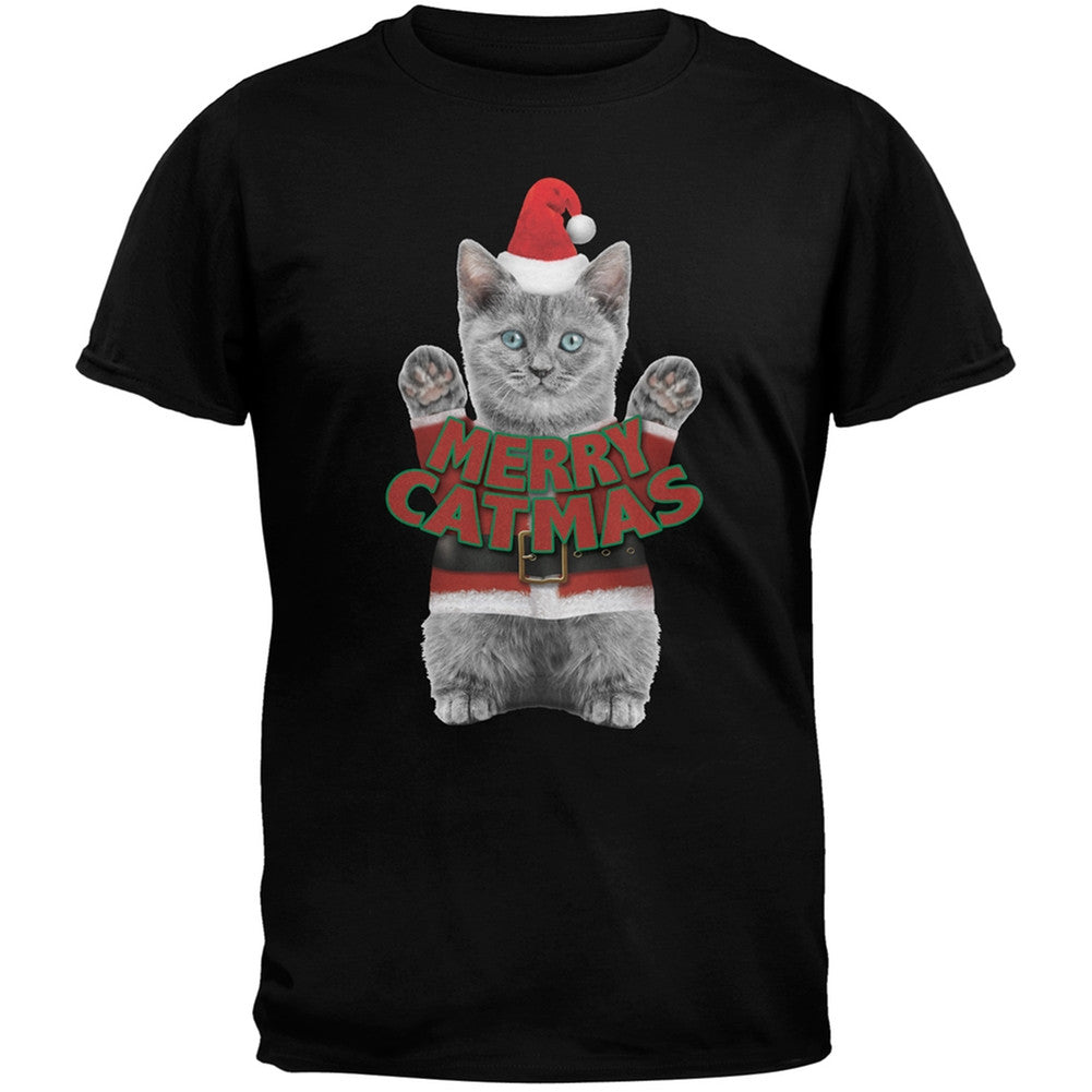 Merry Catmas Santa Christmas Cat Black T-Shirt Men's T-Shirts Old Glory