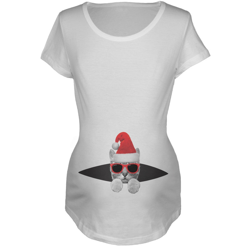 Peeking Christmas Cat Women's Maternity T-Shirt Maternity T-Shirts Old Glory