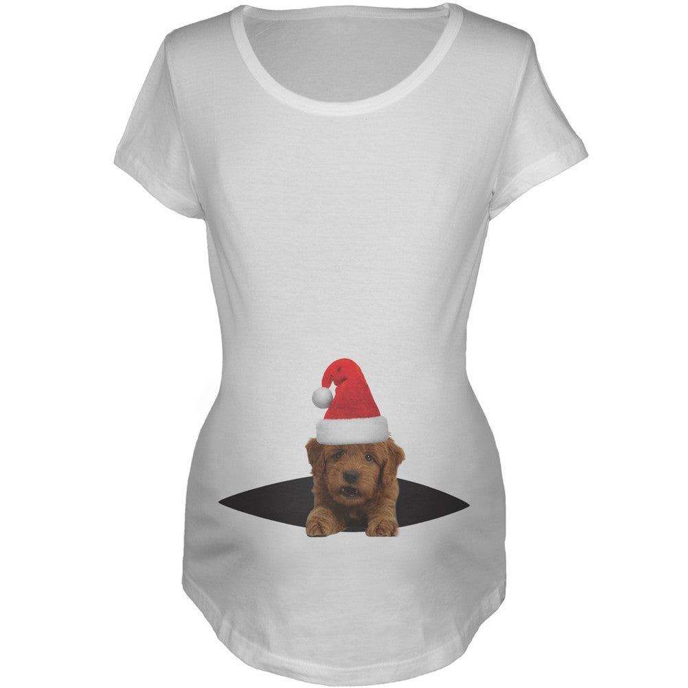 Peeking Christmas Puppy Women's Maternity T-Shirt Maternity T-Shirts Old Glory