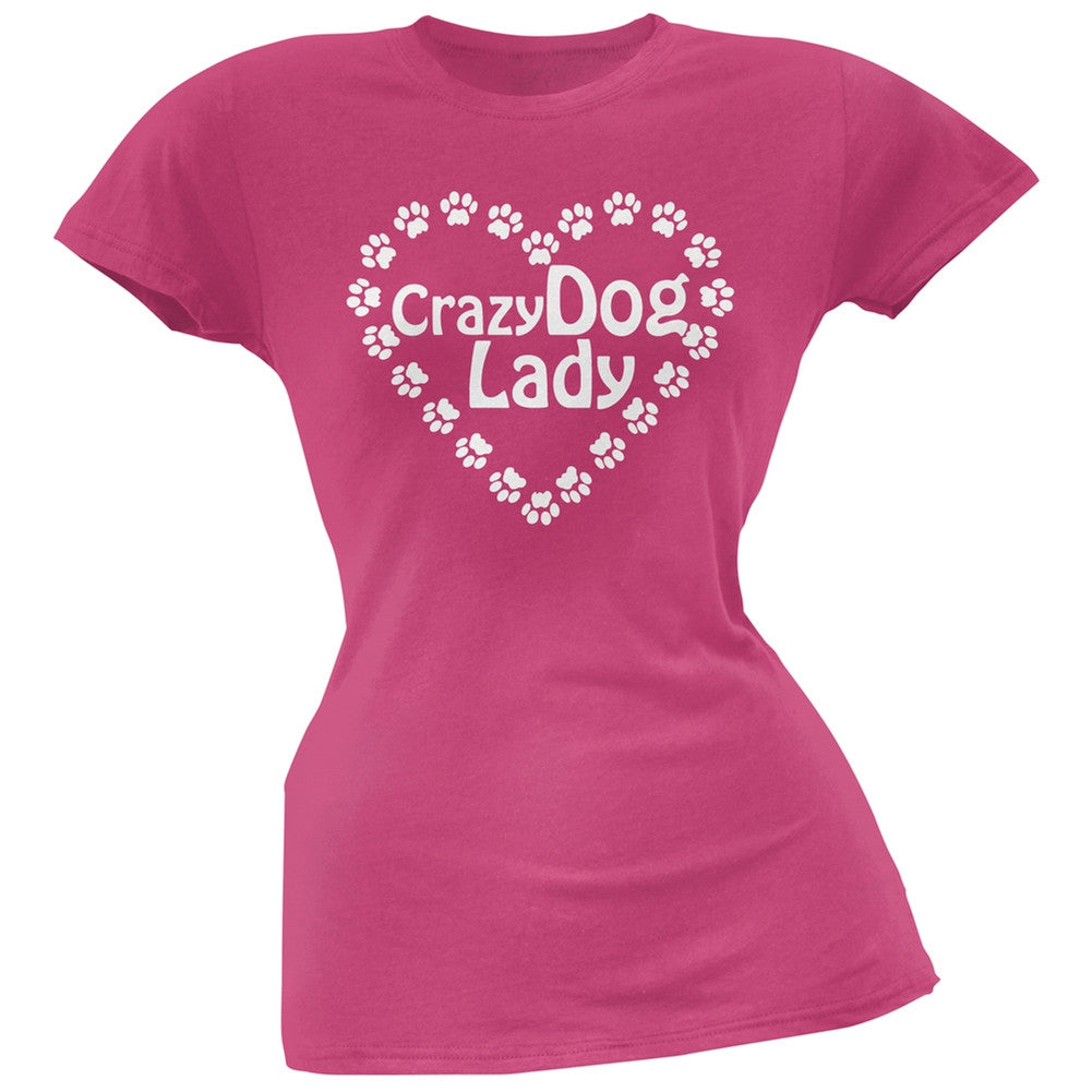 Crazy Dog Lady Paw Heart Pink Soft Juniors T-Shirt Juniors T-Shirts Old Glory