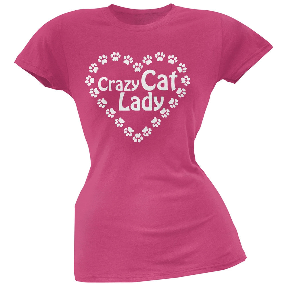 Crazy Cat Lady Paw Heart Pink Soft Juniors T-Shirt Juniors T-Shirts Old Glory
