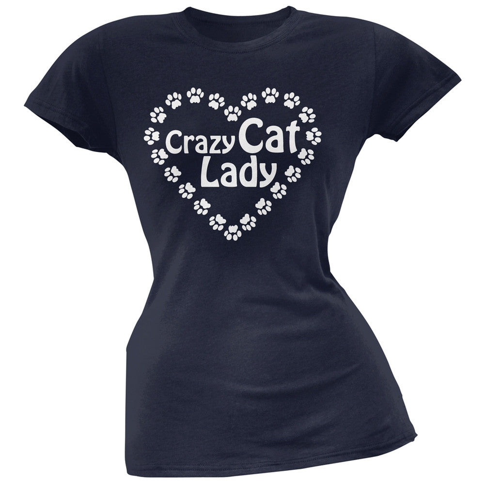 Crazy Cat Lady Paw Heart Pink Soft Juniors T-Shirt Juniors T-Shirts Old Glory