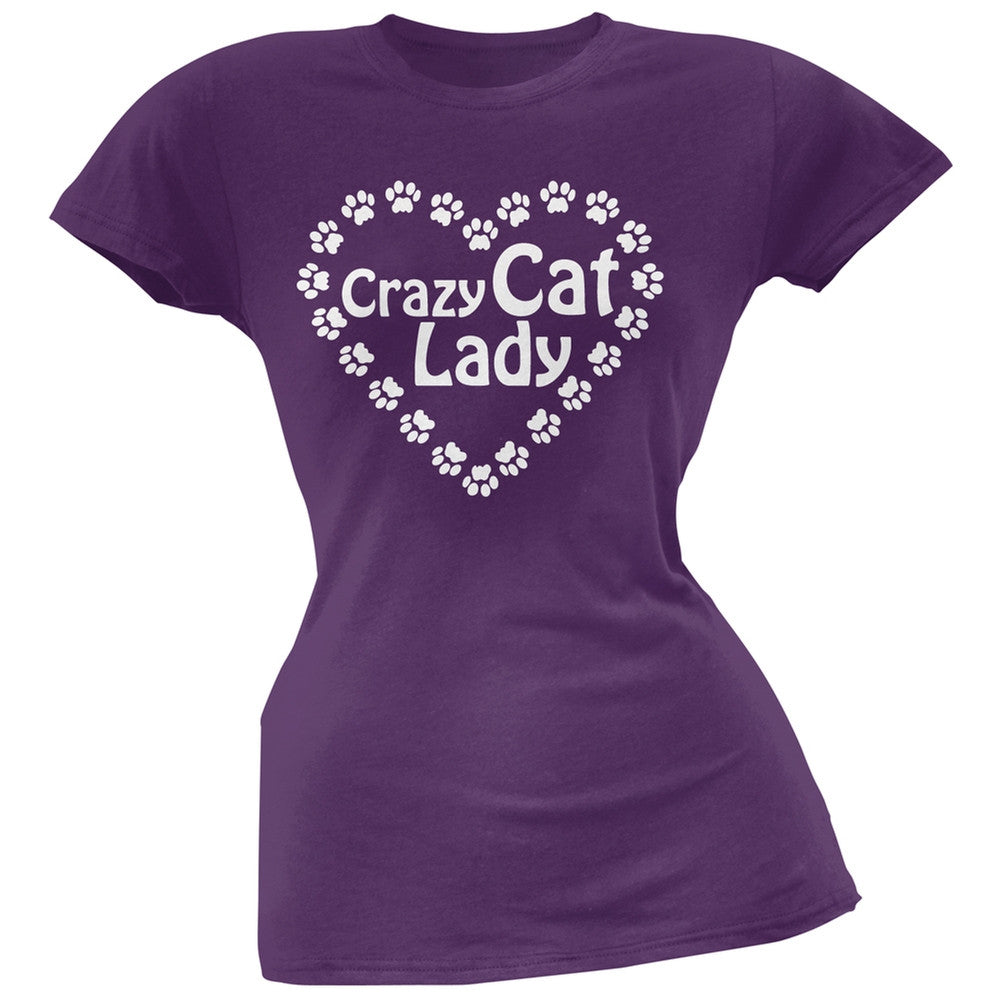 Crazy Cat Lady Paw Heart Pink Soft Juniors T-Shirt Juniors T-Shirts Old Glory