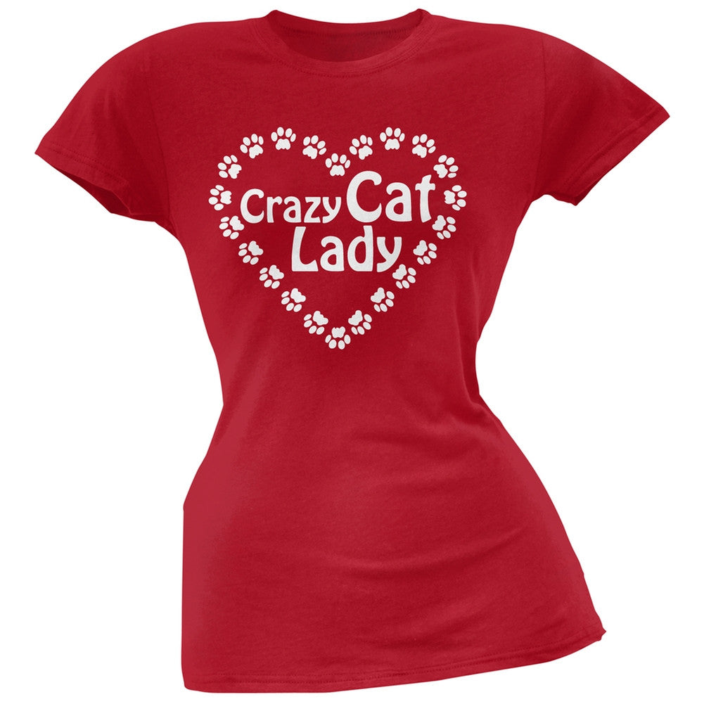 Crazy Cat Lady Paw Heart Pink Soft Juniors T-Shirt Juniors T-Shirts Old Glory