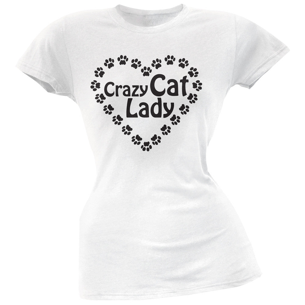 Crazy Cat Lady Paw Heart Pink Soft Juniors T-Shirt Juniors T-Shirts Old Glory