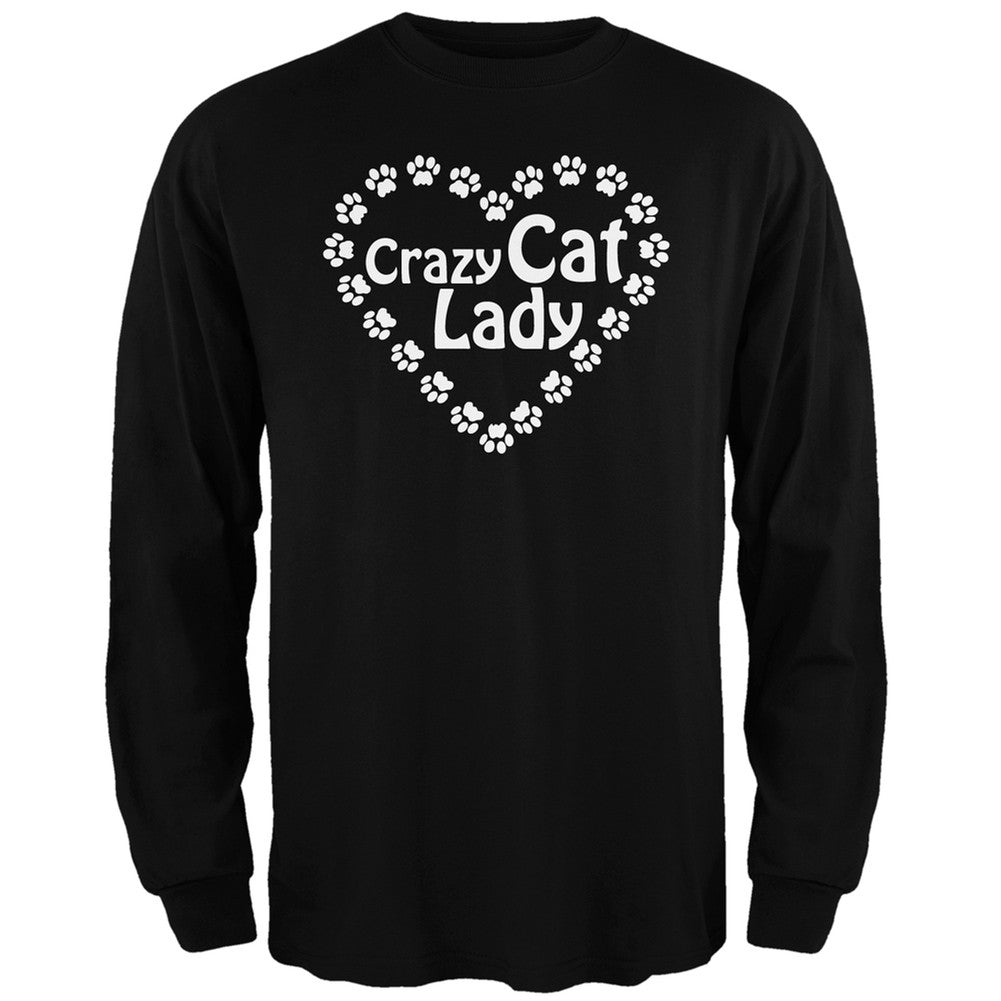 Crazy Cat Lady Paw Heart Black Adult Long Sleeve T-Shirt Men's Long Sleeves Old Glory