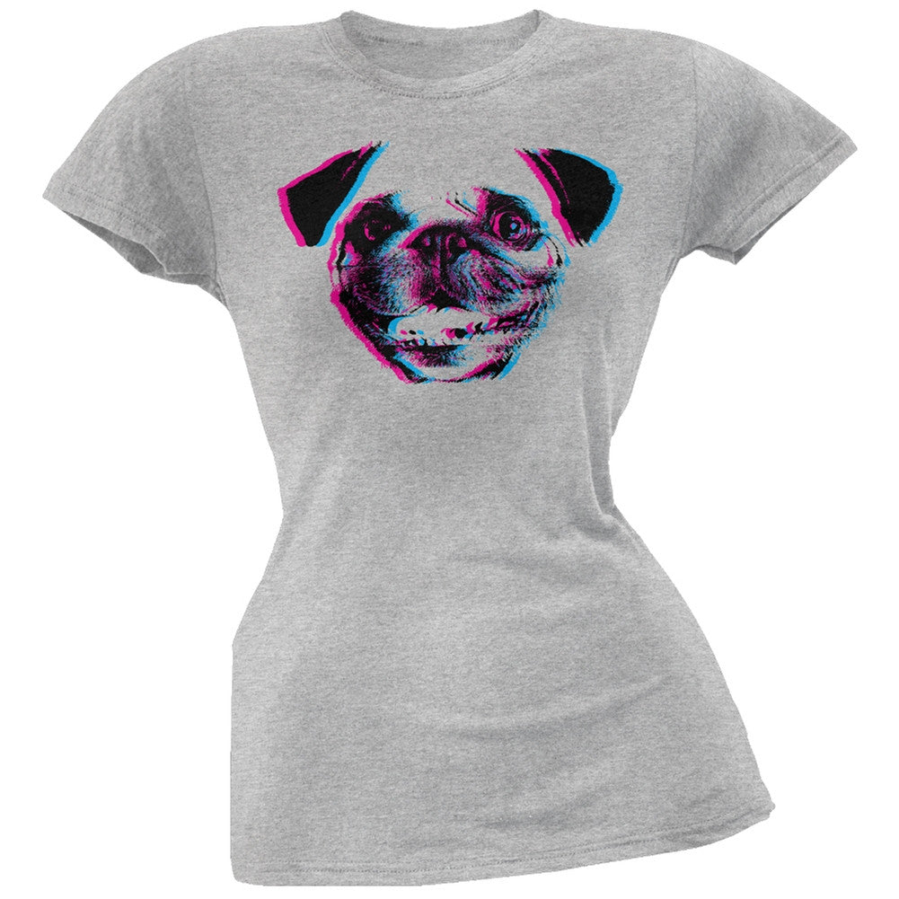 3D Pug Face Black Soft Juniors T-Shirt Juniors T-Shirts Old Glory
