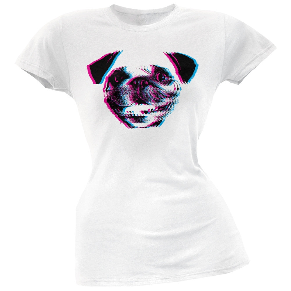 3D Pug Face Black Soft Juniors T-Shirt Juniors T-Shirts Old Glory