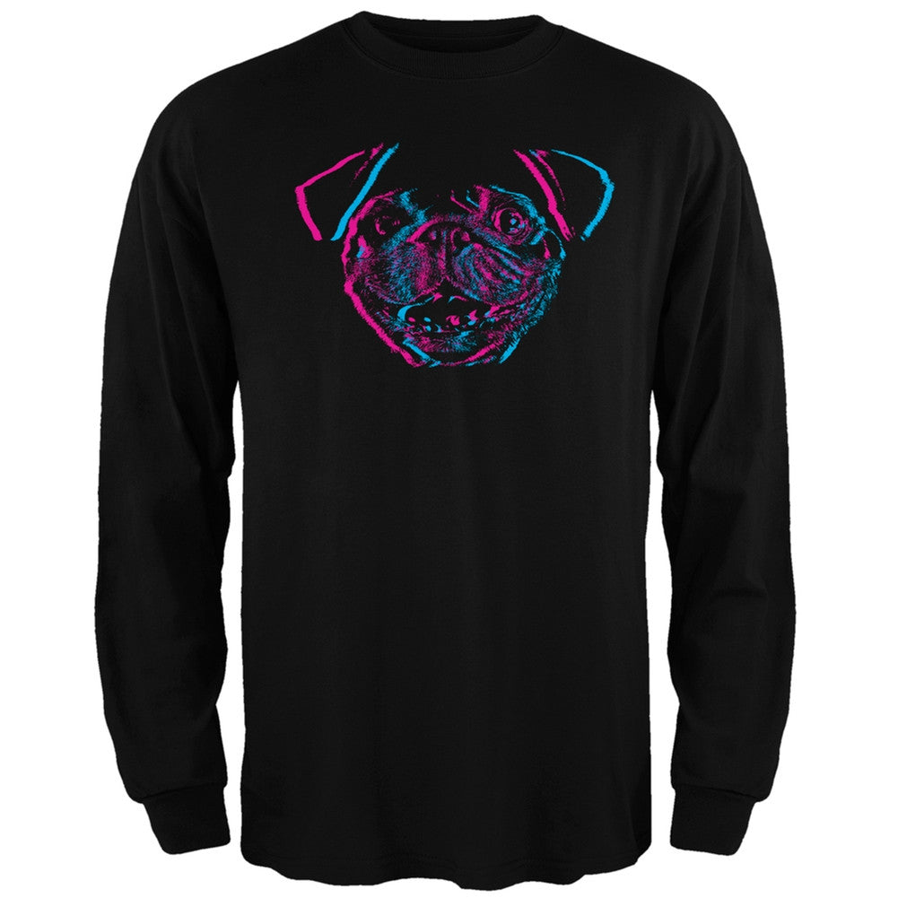3D Pug Face Black Adult Long Sleeve T-Shirt Men's Long Sleeves Old Glory
