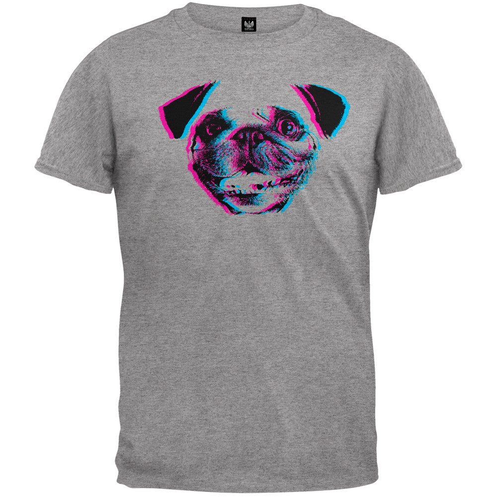 3D Pug Face Black Adult T-Shirt Men's T-Shirts Old Glory