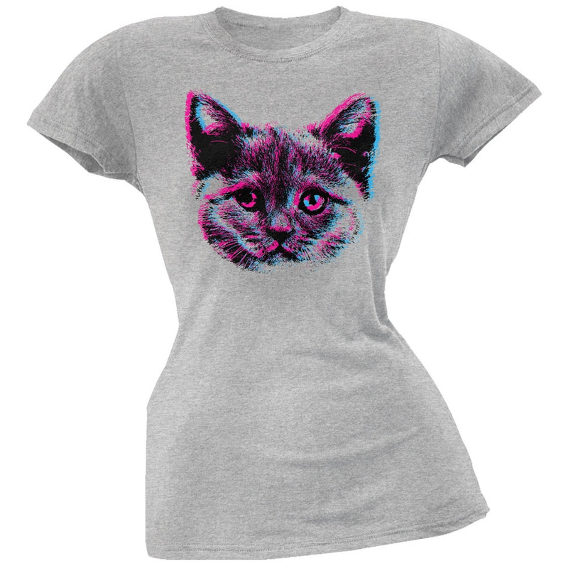 3D Cat Face Black Soft Juniors T-Shirt Juniors T-Shirts Old Glory