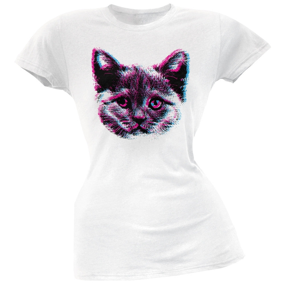 3D Cat Face Black Soft Juniors T-Shirt Juniors T-Shirts Old Glory