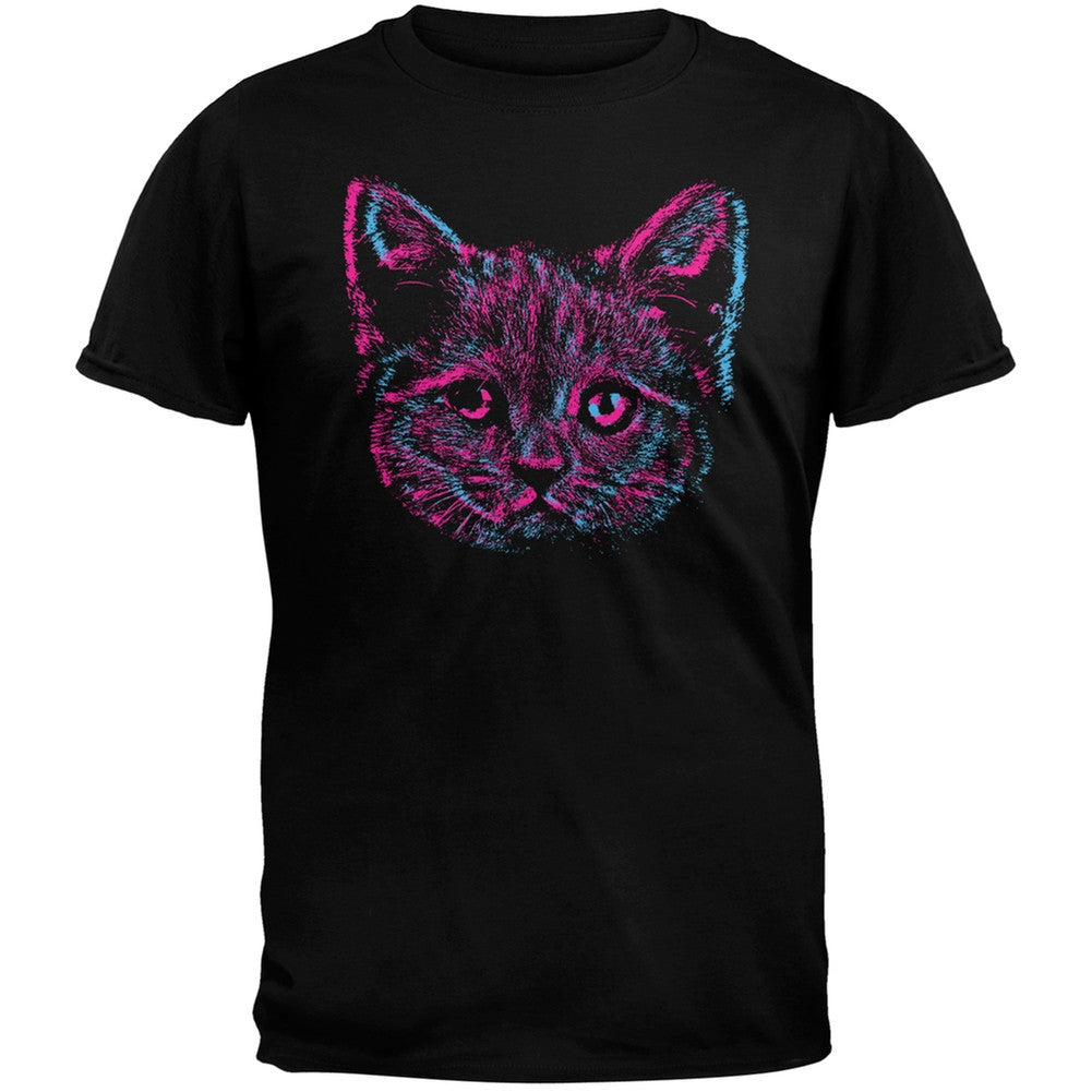 3D Cat Face Black Adult T-Shirt Men's T-Shirts Old Glory