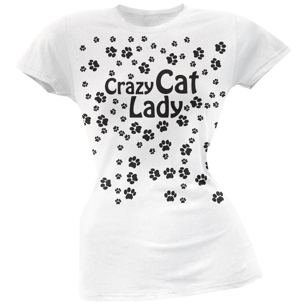 Crazy Cat Lady Paw Prints Pink Soft Juniors T-Shirt Juniors T-Shirts Old Glory