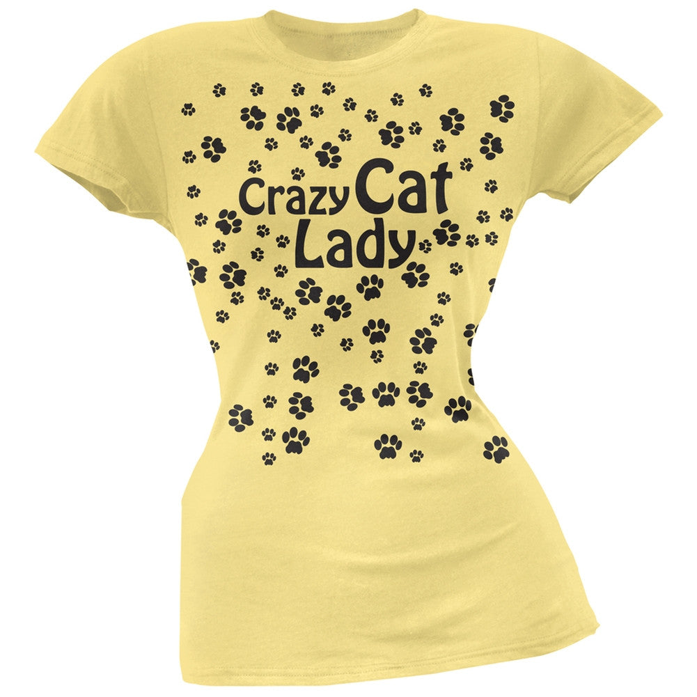 Crazy Cat Lady Paw Prints Pink Soft Juniors T-Shirt Juniors T-Shirts Old Glory