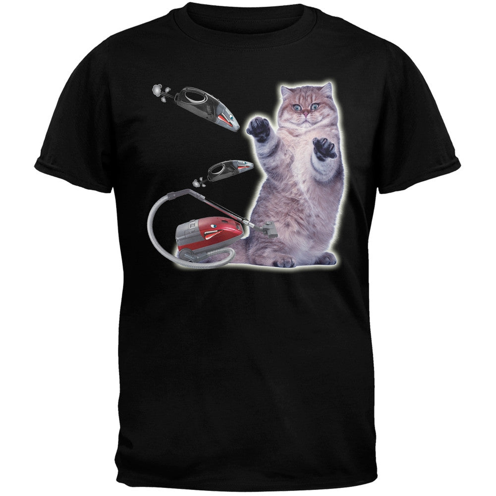 Galaxy Cat Vacuum Attack Black Adult T-Shirt Men's T-Shirts Old Glory