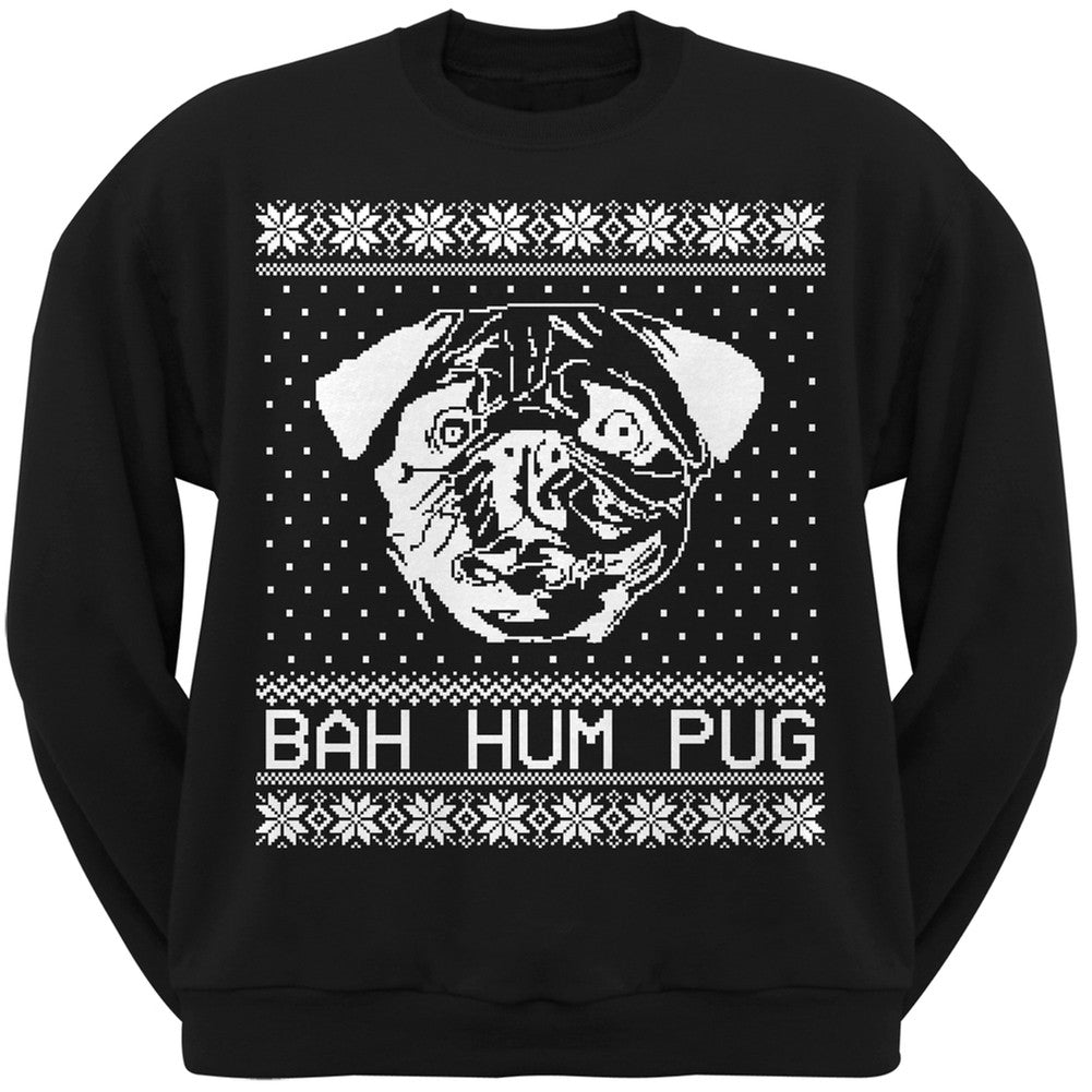 Bah Hum Pug Ugly Christmas Sweater Black Adult Crew Neck Sweatshirt Sweatshirts Old Glory