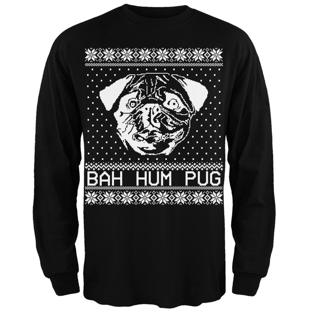 Bah Hum Pug Ugly Christmas Sweater Black Adult Long Sleeve T-Shirt Men's Long Sleeves Old Glory