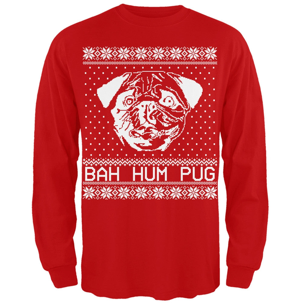 Bah Hum Pug Ugly Christmas Sweater Black Adult Long Sleeve T-Shirt Men's Long Sleeves Old Glory