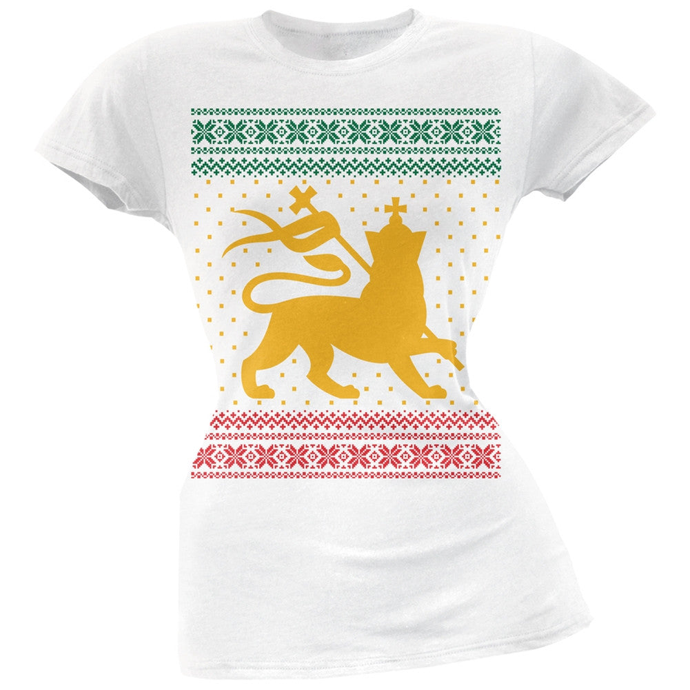 Lion of Judah Ugly Christmas Sweater Black Soft Juniors T-Shirt Juniors T-Shirts Old Glory