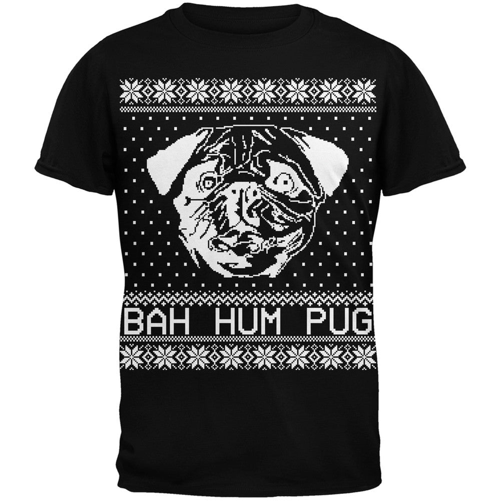 Bah Hum Pug Ugly Christmas Sweater Black Adult T-Shirt Men's T-Shirts Old Glory