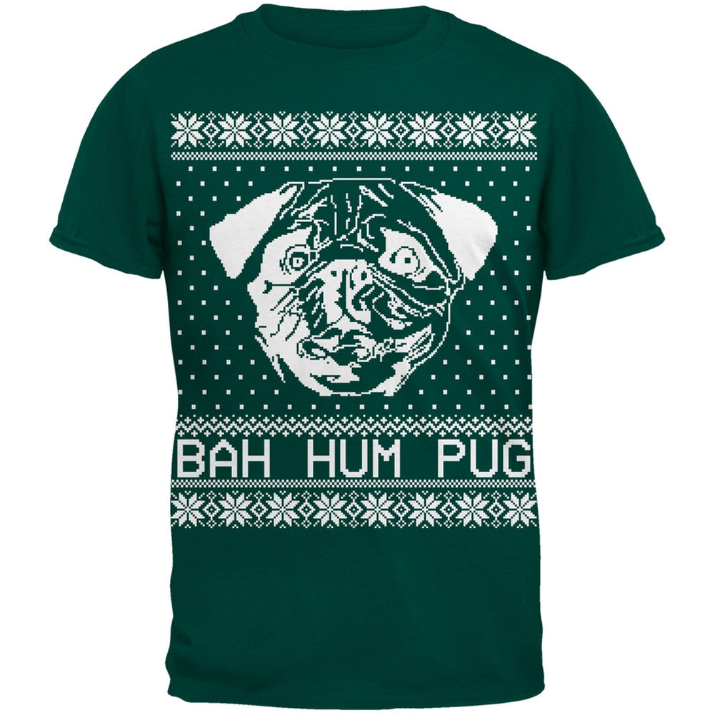 Bah Hum Pug Ugly Christmas Sweater Black Adult T-Shirt Men's T-Shirts Old Glory