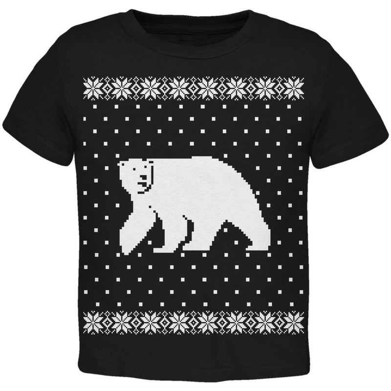 Big Polar Bear Ugly Christmas Sweater Toddler T-Shirt Toddler T-Shirts Old Glory 2T Black