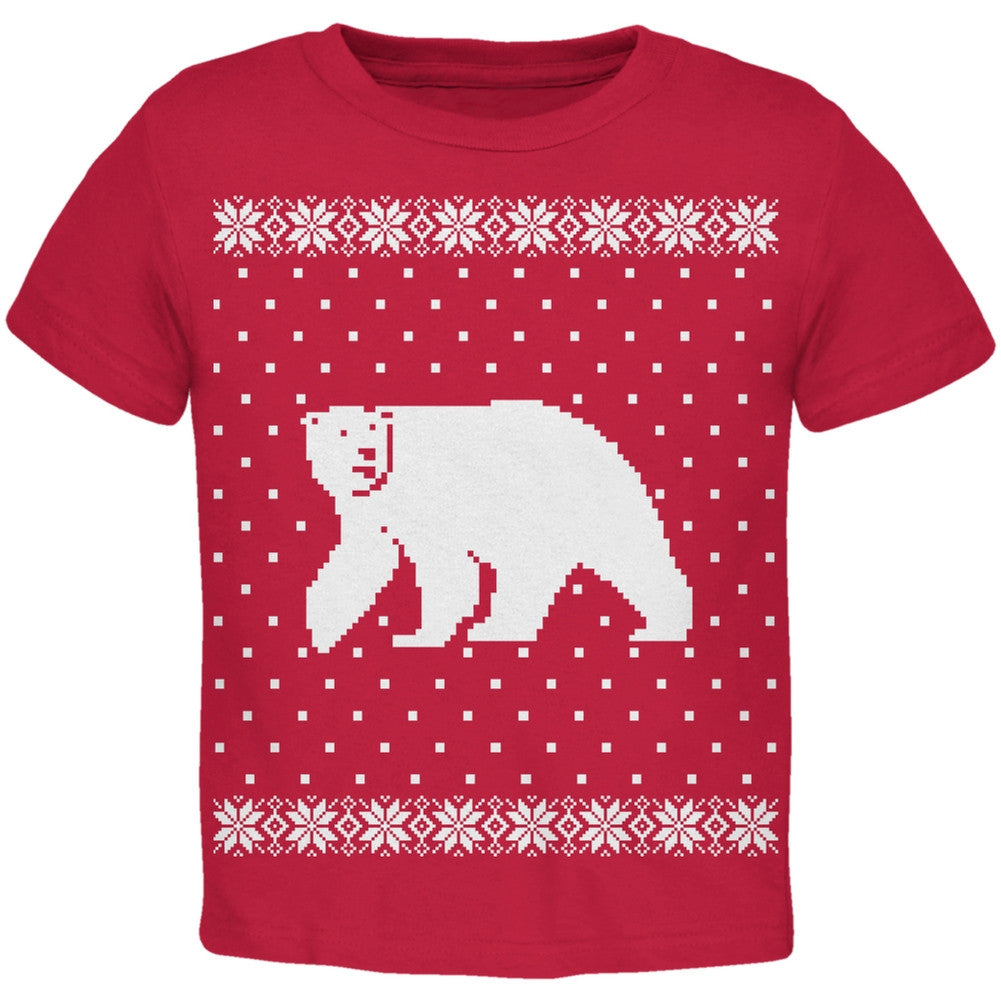Big Polar Bear Ugly Christmas Sweater Toddler T-Shirt Toddler T-Shirts Old Glory 2T Red