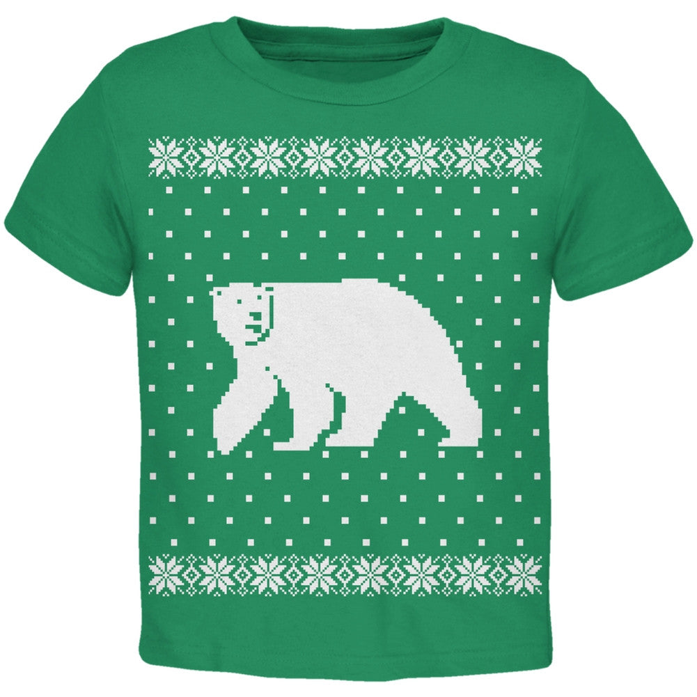 Big Polar Bear Ugly Christmas Sweater Toddler T-Shirt Toddler T-Shirts Old Glory 2T Green