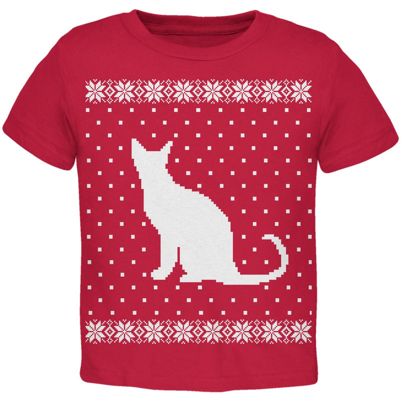 Big Cat Ugly Christmas Sweater Black Toddler T-Shirt Toddler T-Shirts Old Glory