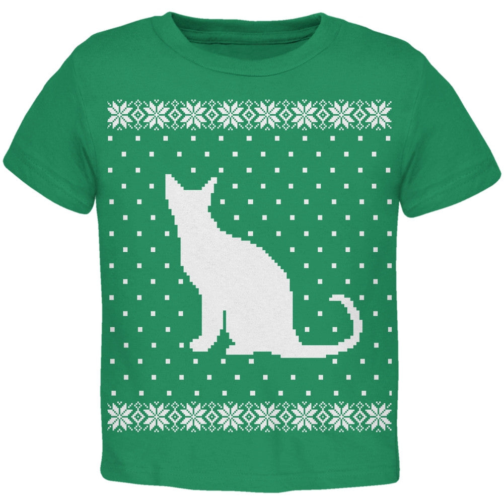 Big Cat Ugly Christmas Sweater Black Toddler T-Shirt Toddler T-Shirts Old Glory