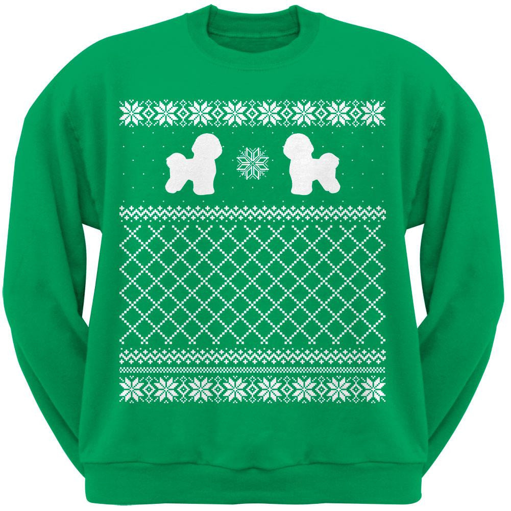 Bichon Frise Green Adult Ugly Christmas Sweater Crew Neck Sweatshirt Sweatshirts Old Glory