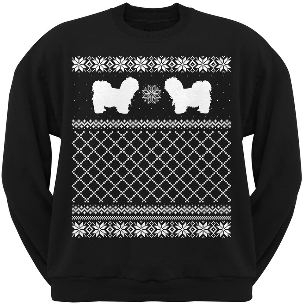 Lhasa Apso Black Adult Ugly Christmas Sweater Crew Neck Sweatshirt Sweatshirts Old Glory