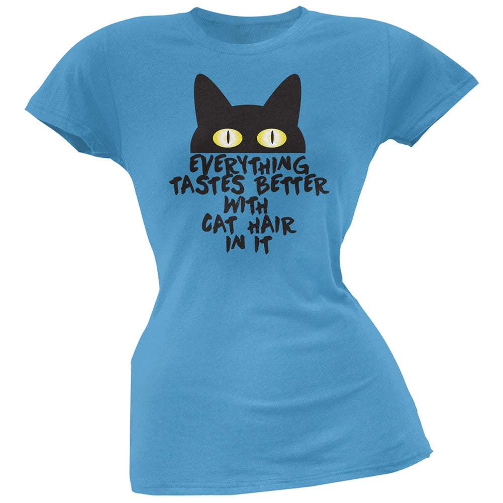 Everything Tastes Better With Cat Hair In It Blue Soft Juniors T-Shirt Juniors T-Shirts Old Glory