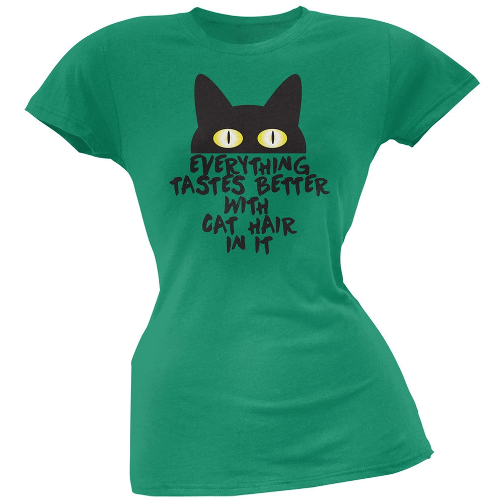 Everything Tastes Better With Cat Hair In It Blue Soft Juniors T-Shirt Juniors T-Shirts Old Glory
