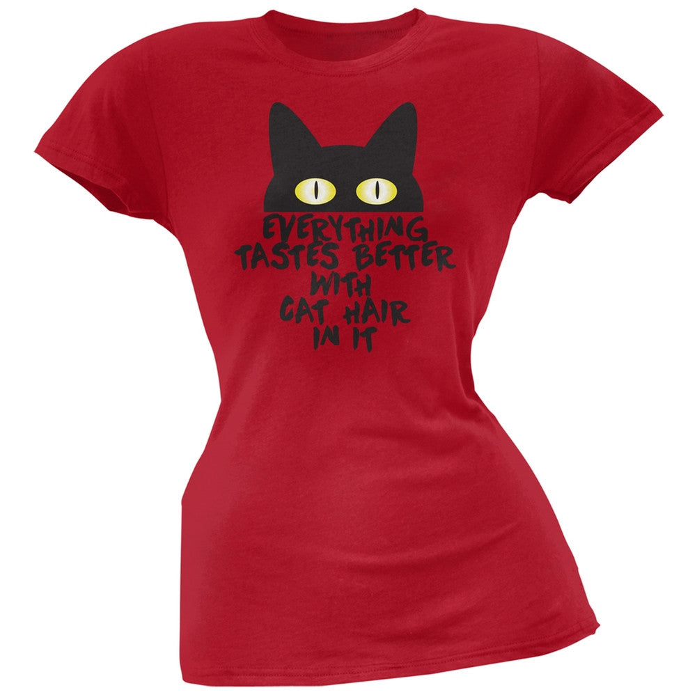 Everything Tastes Better With Cat Hair In It Blue Soft Juniors T-Shirt Juniors T-Shirts Old Glory