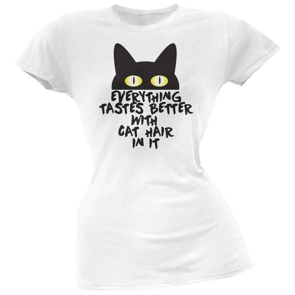 Everything Tastes Better With Cat Hair In It Blue Soft Juniors T-Shirt Juniors T-Shirts Old Glory
