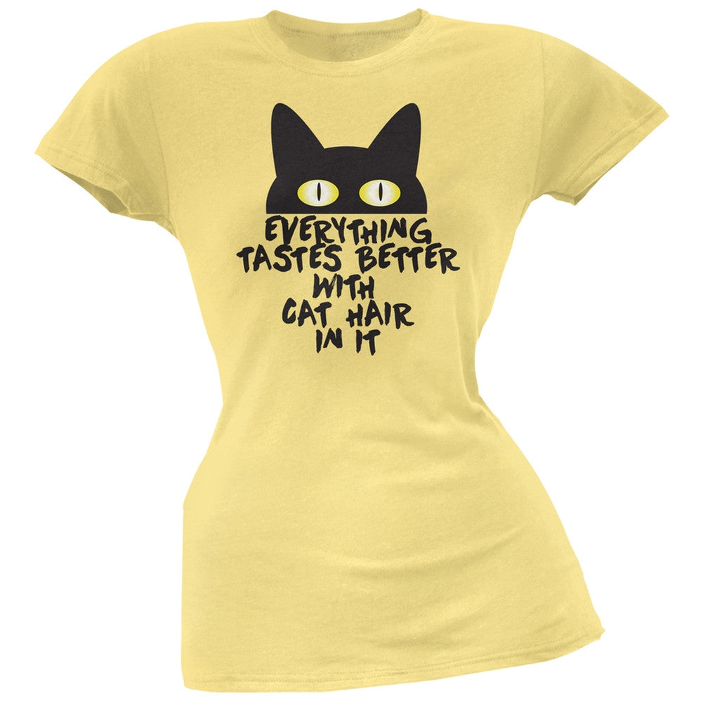 Everything Tastes Better With Cat Hair In It Blue Soft Juniors T-Shirt Juniors T-Shirts Old Glory