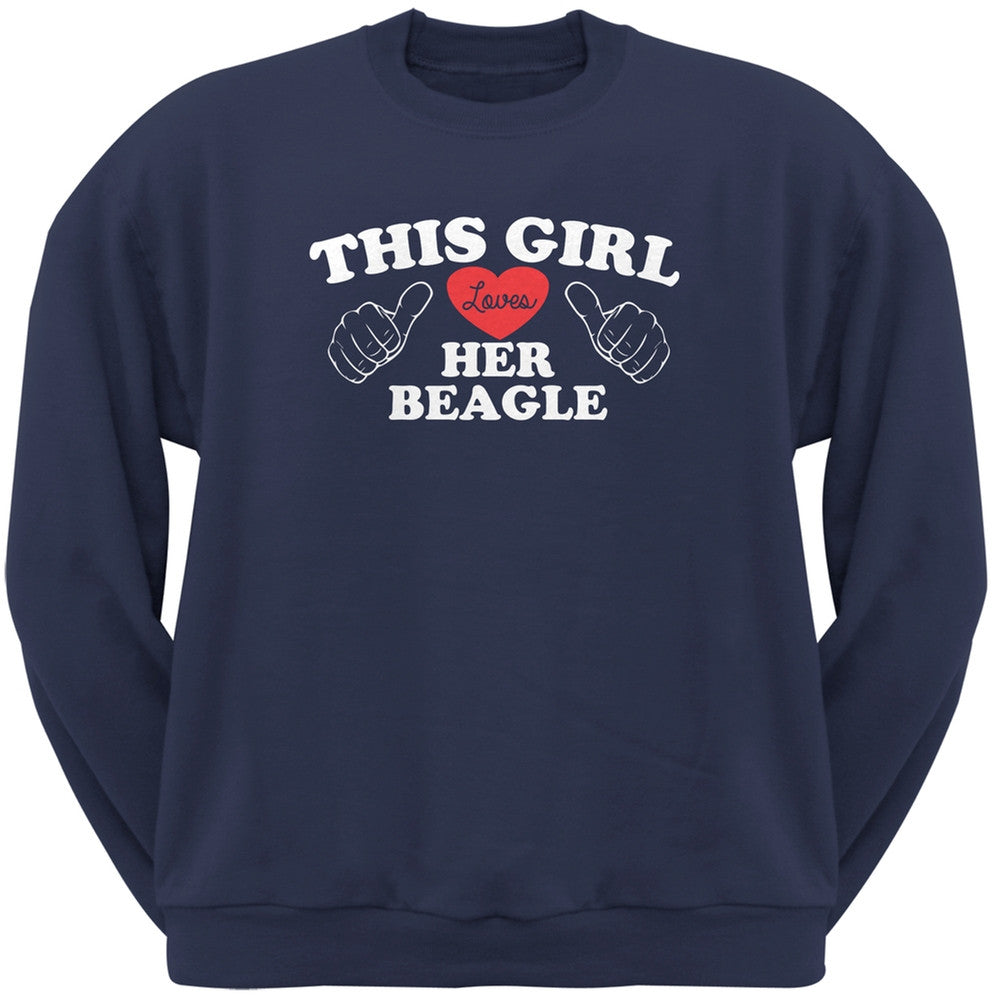 Valentine's Day - This Girl Loves Her Beagle Black Adult Crew Neck Sweatshirt Sweatshirts Old Glory