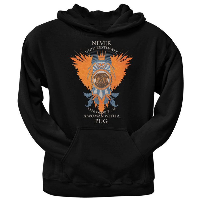 Never Underestimate Woman Power Pug Black Adult Crew Neck Sweatshirt Sweatshirts Old Glory